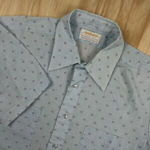 True Vintage Andhurst Pattern Short Sleeve Button Shirt Blue Solid 16 70's Disco
